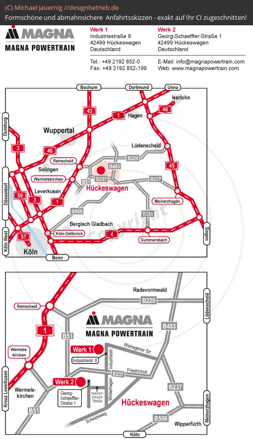 Anfahrtsskizzen erstellen / Anfahrtsskizze Hückeswagen (Übersichtskarte und Detailkarte)   MAGNA Powertrain( 219)