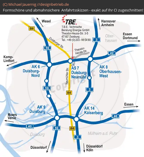 Anfahrtsskizzen erstellen / Anfahrtsskizze Duisburg übersicht Autobahndreieck   ( 33)