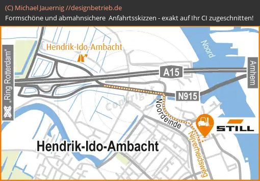 Anfahrtsskizzen erstellen / Anfahrtsskizze Hendrik-Ido-Ambacht bei Rotterdam (Niederlande) Detailskizze   STILL GmbH( 433)
