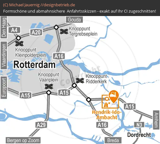 Anfahrtsskizzen erstellen / Anfahrtsskizze Hendrik-Ido-Ambacht bei Rotterdam (Niederlande) Übersichtskarte   STILL GmbH( 434)