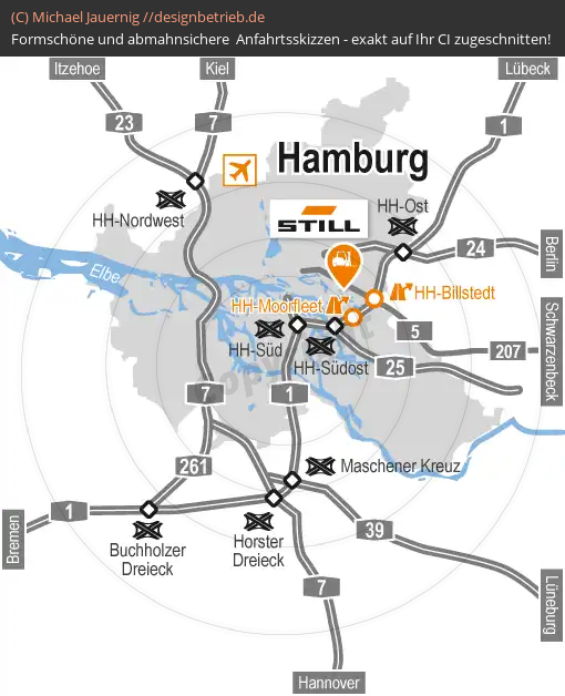 Anfahrtsskizzen erstellen / Anfahrtsskizze Hamburg Übersichtskarte   STILL GmbH( 436)