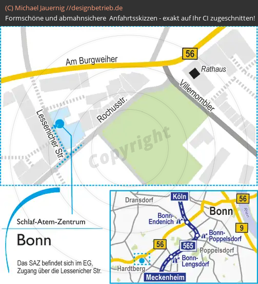 Anfahrtsskizzen erstellen / Anfahrtsskizze Bonn Rochusstraße   Schlaf-Atem-Zentrum Löwenstein Medical GmbH & Co. KG( 471)