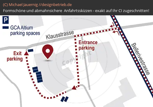 Anfahrtsskizze Zürich (Klausstrasse) Detailkarte (Parkplatz-Zoom) GCA Altium (511)
