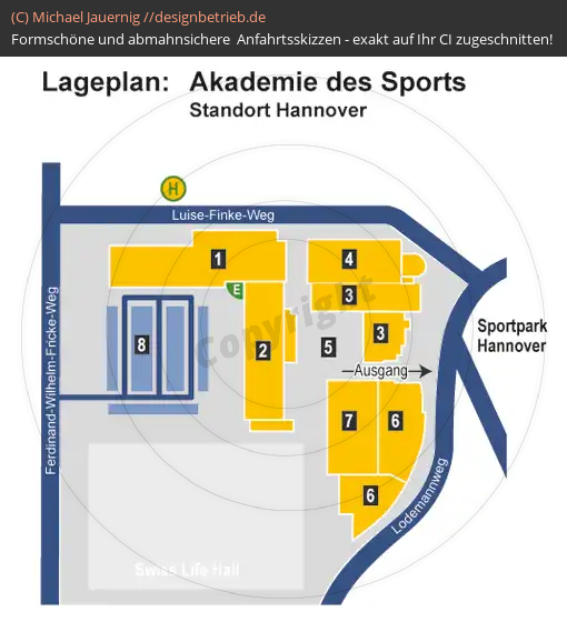 Anfahrtsskizzen erstellen / Anfahrtsskizze Lageplan Sportpark Hannover   Akademie des Sports( 589)