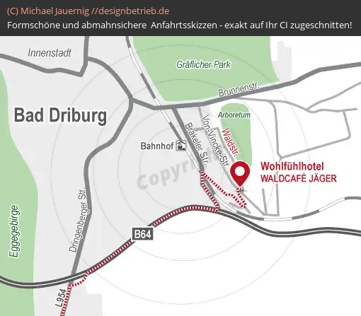 Anfahrtsskizzen erstellen / Anfahrtsskizze Bad Driburg (Detailkarte)   WOHLFÜHLHOTEL DER JÄGERHOF( 612)