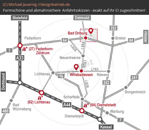 Anfahrtsskizzen erstellen / Anfahrtsskizze Bad Driburg (Übersichtskarte)   WOHLFÜHLHOTEL DER JÄGERHOF( 613)
