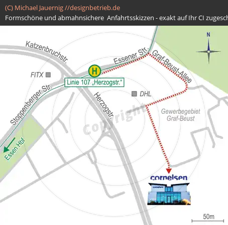 Anfahrtsskizze Essen Fußweg ÖPNV bis Ziel | Cornelsen Umwelttechnologie GmbH (662)