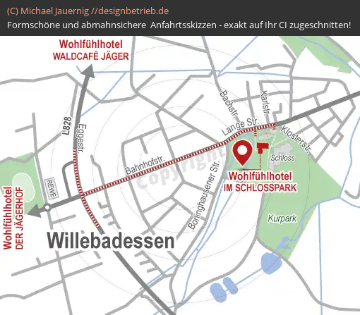 Anfahrtsskizzen erstellen / Anfahrtsskizze Willebadessen Detailkarte  Wohlfühlhotel im Schlosspark( 666)