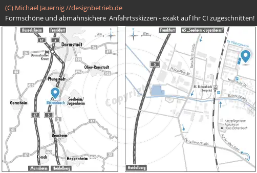 Anfahrtsskizzen erstellen / Anfahrtsskizze Bickenbach Pflanzgewann Detailskizze und Übersichtskarte  Dreher & Blasberg Immobiliengesellschaft mbH( 710)
