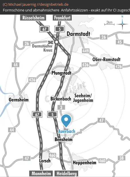 Anfahrtsskizzen erstellen / Anfahrtsskizze Bensheim-Auerbach Übersichtskarte  Dreher & Blasberg Immobiliengesellschaft mbH( 732)