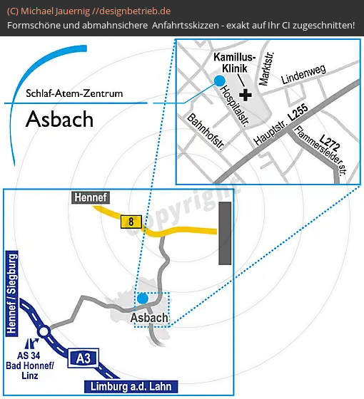 Anfahrtsskizzen erstellen / Anfahrtsskizze Asbach Hospitalstraße   Schlaf-Atem-Zentrum | Löwenstein Medical GmbH & Co. KG( 747)