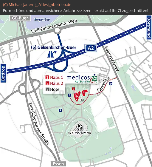 Anfahrtsskizzen erstellen / Anfahrtsskizze Gelsenkirchen-Schalke   medicos auf Schalke( 763)