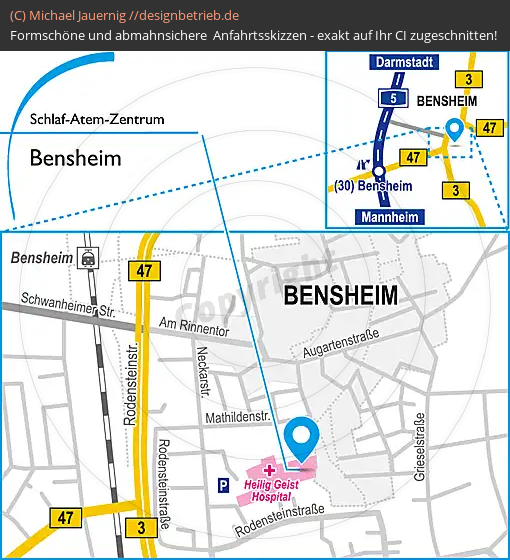 Anfahrtsskizzen erstellen / Anfahrtsskizze Bensheim   Schlaf-Atem-Zentrum | Löwenstein Medical GmbH & Co. KG( 766)