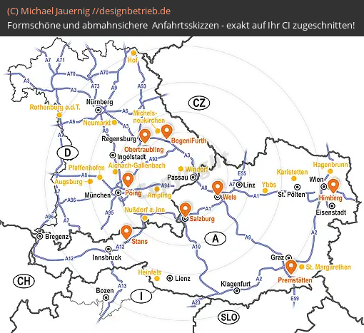 Anfahrtsskizzen erstellen / Anfahrtsskizze Bayern, Österreich, Südtirol Regionenkarte   Tschann Nutzfahrzeuge GmbH( 775)