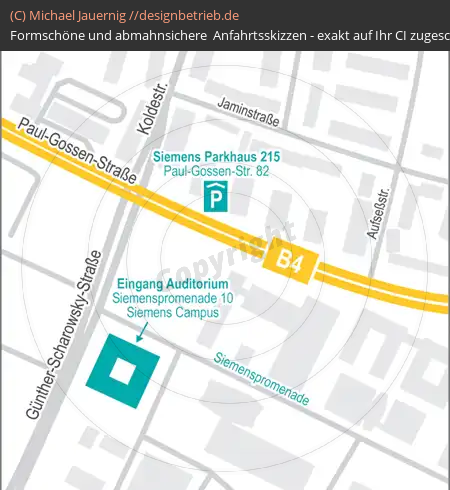 Anfahrtsskizzen erstellen / Anfahrtsskizze Erlangen   Paul-Gossen-Str. | Siemens( 806)