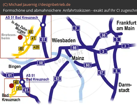 Anfahrtsskizzen erstellen / Anfahrtsskizze Bretzenheim / Bad-Kreuznach   BUSCH MICROSYSTEMS CONSULT GMBH( 91)